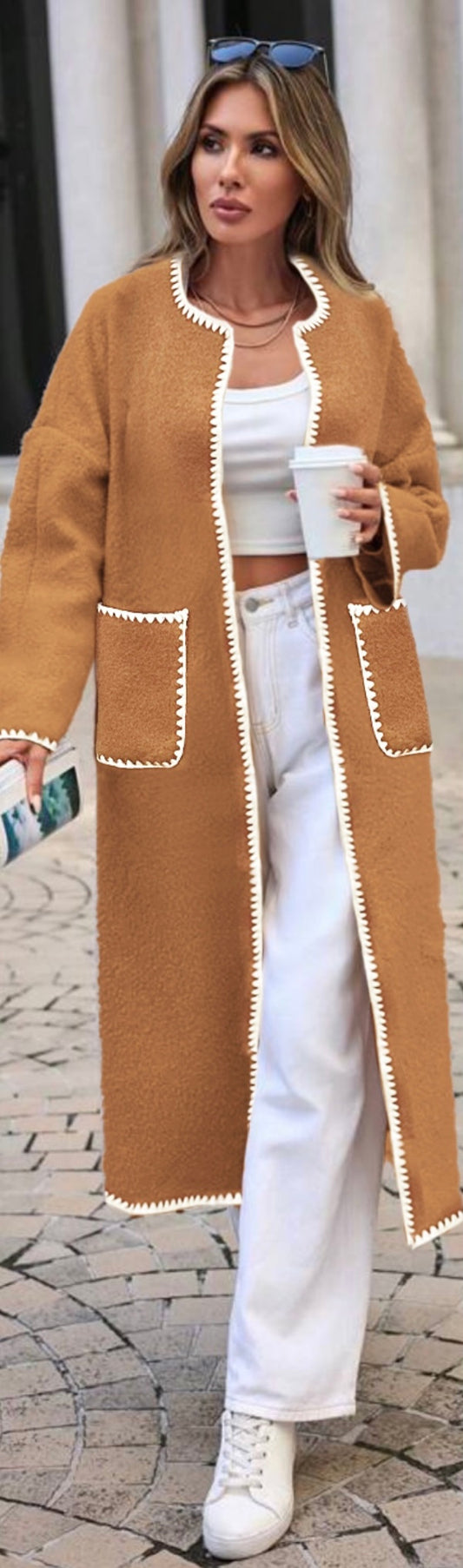 CAMEL COAT WITH TRIM