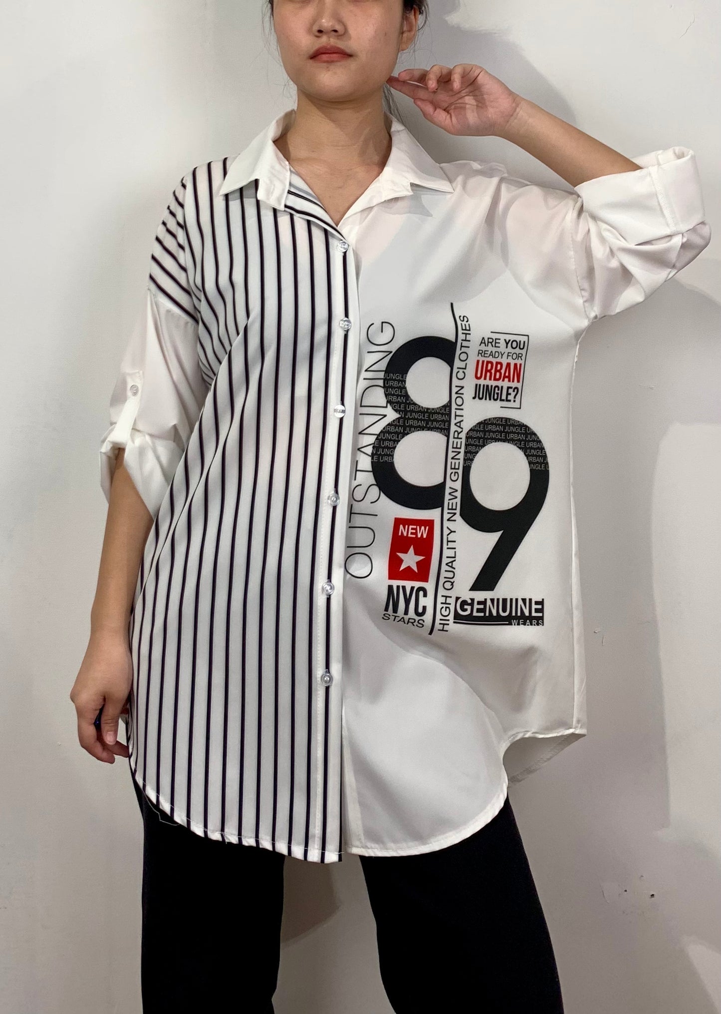 HALF STRIPE OVERSIZED SHIRT